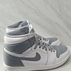 Air Jordan 1 Mid White & Grey Leather Sneakers